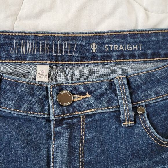 J Lopez Straight Jeans Mid Rise Dark Wash Whiskered Stretch 10 S - Picture 7 of 8